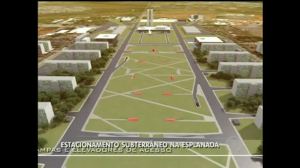 Percebe-se o afloramento dos acessos de carros e pedestres interferindo no gramado da Esplanada.