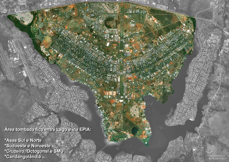 A área tombada de Brasília